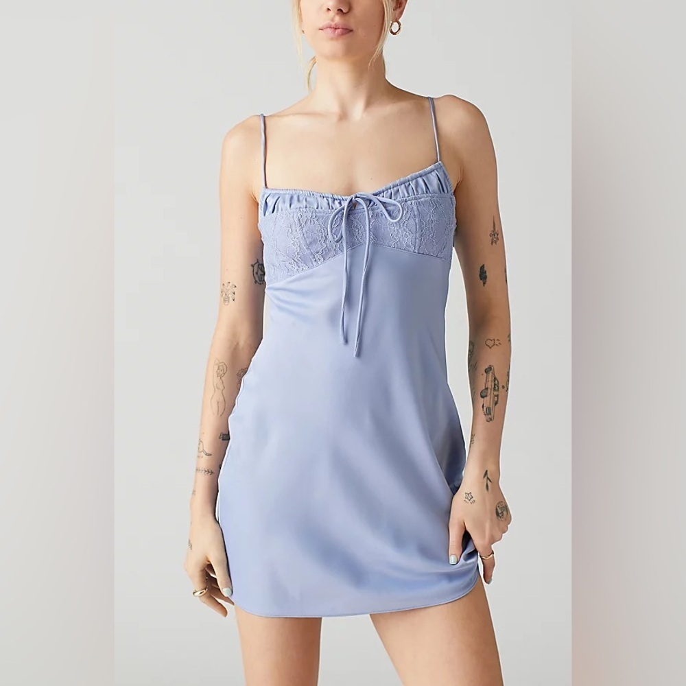 Light Blue Lace-Trim Slip Dress